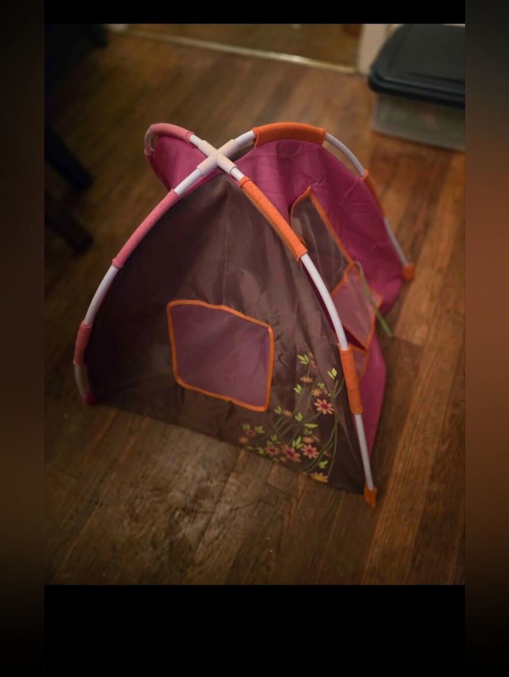 Kids Pink and Brown Doll Play Tent - Floral Pop-Up Playhouse